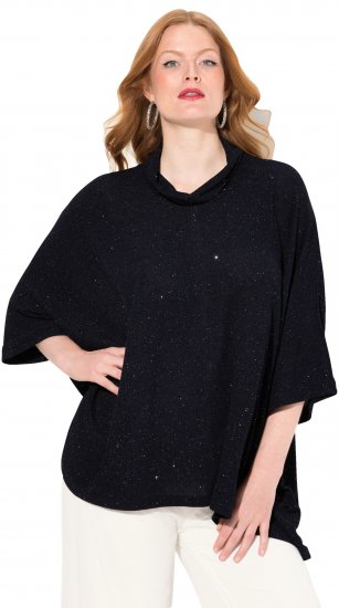 Ulla Popken Sparkling Draped Collared Tee Navy Blue - Bedrukte T-shirts voor dames - 