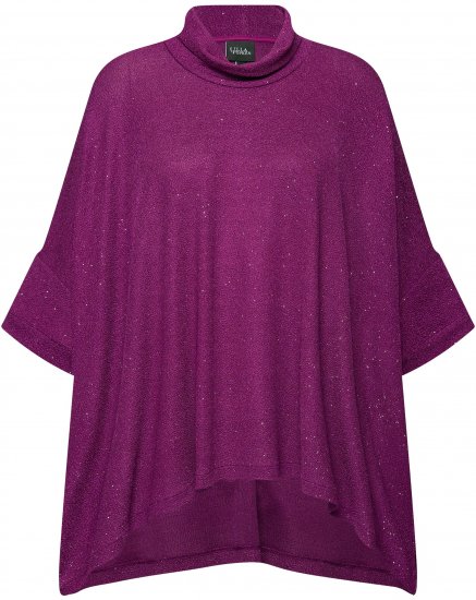 Ulla Popken Sparkling Draped Collared Tee Mulberry - Bedrukte T-shirts voor dames - 