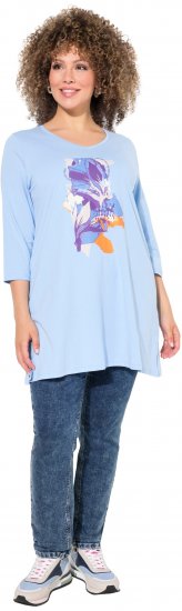 Ulla Popken Floral Motif 3/4 Sleeve Tunic Tee Light Blue - Bedrukte T-shirts voor dames - 