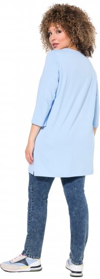 Ulla Popken Floral Motif 3/4 Sleeve Tunic Tee Light Blue - Bedrukte T-shirts voor dames - 