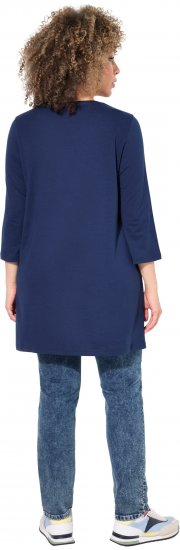 Ulla Popken Floral Motif 3/4 Sleeve Tunic Tee Ink Blue - Bedrukte T-shirts voor dames - 