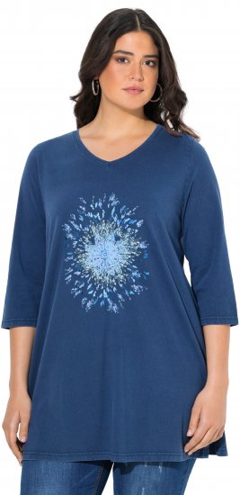 Ulla Popken Dandelion Short Sleeve Graphic Tee Ink Blue - Bedrukte T-shirts voor dames - 