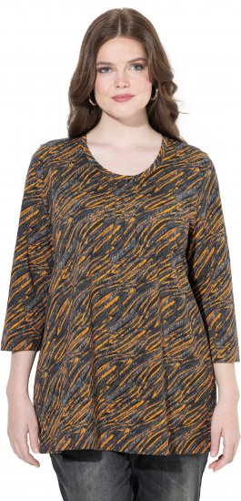 Ulla Popken Graphic Print 3/4 Sleeve Tee Neon Orange - Bedrukte T-shirts voor dames - 
