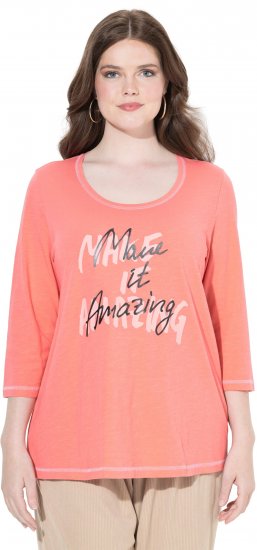 Ulla Popken Make It Amazing 3/4 Sleeve Graphic Tee Coral - Bedrukte T-shirts voor dames - 