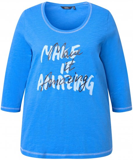 Ulla Popken Make It Amazing 3/4 Sleeve Graphic Tee Pacific Blue - Bedrukte T-shirts voor dames - 