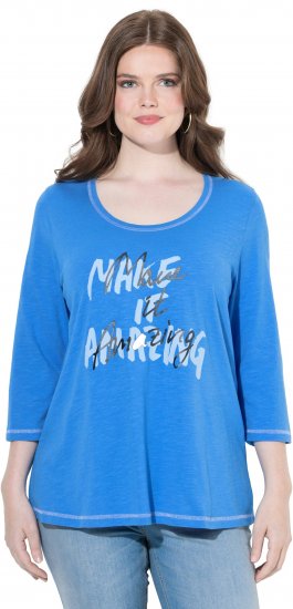 Ulla Popken Make It Amazing 3/4 Sleeve Graphic Tee Pacific Blue - Bedrukte T-shirts voor dames - 