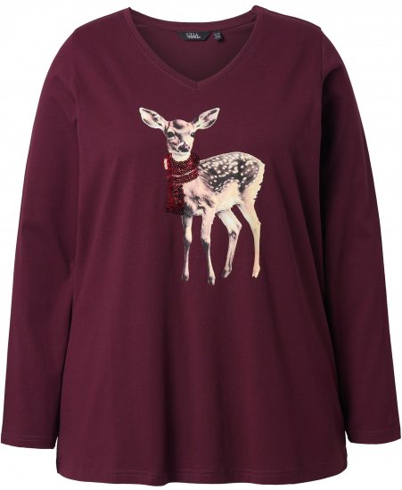 Ulla Popken Fawn Long Sleeve Graphic Tee Plum - Bedrukte T-shirts voor dames - 