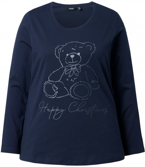 Ulla Popken Holiday Long Sleeve Graphic Tee Navy Blue - Bedrukte T-shirts voor dames - 