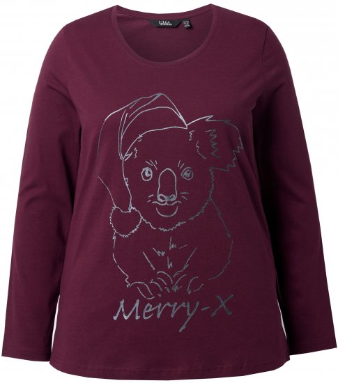 Ulla Popken Holiday Long Sleeve Graphic Tee Plum - Bedrukte T-shirts voor dames - 