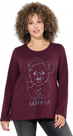 Ulla Popken Holiday Long Sleeve Graphic Tee Plum - Bedrukte T-shirts voor dames - 