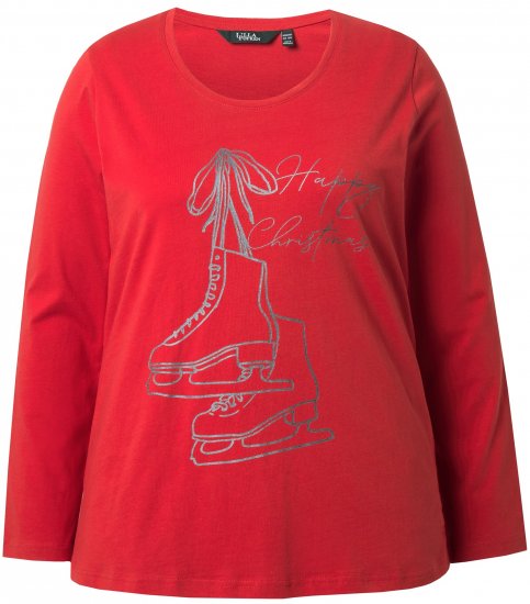Ulla Popken Holiday Long Sleeve Graphic Tee Salsa Red - Bedrukte T-shirts voor dames - 