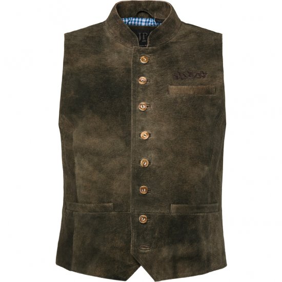 jP1880 Finest Goat Suede Traditional Vest Dark Brown - Trachten & Oktoberfest - Oktoberfest kleding in grote maten (Trachten)