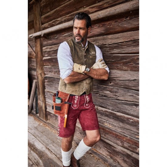 JP1880 Vest Goat Suede Traditional Moss Green - Trachten & Oktoberfest - Oktoberfest kleding in grote maten (Trachten)