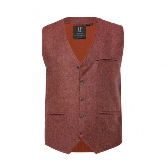 JP1880 Tweed Waistcoat Wool Brick Red - Bodywarmers - Bodywarmers in grote maten