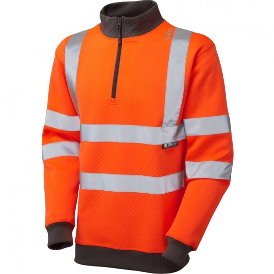 Leo Brynsworthy Ecoviz 1/4 Zip Sweatshirt Hi-Vis Orange - Werkkleding - Werkkleding Grote Maten Heren