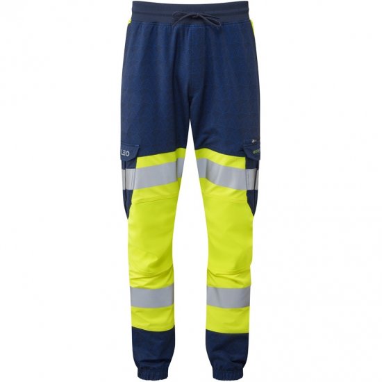 Leo Hawkridge Ecoviz High Performance 4X Stretch Trouser Hi-Vis Yellow/Navy Print - Werkkleding - Werkkleding Grote Maten Heren