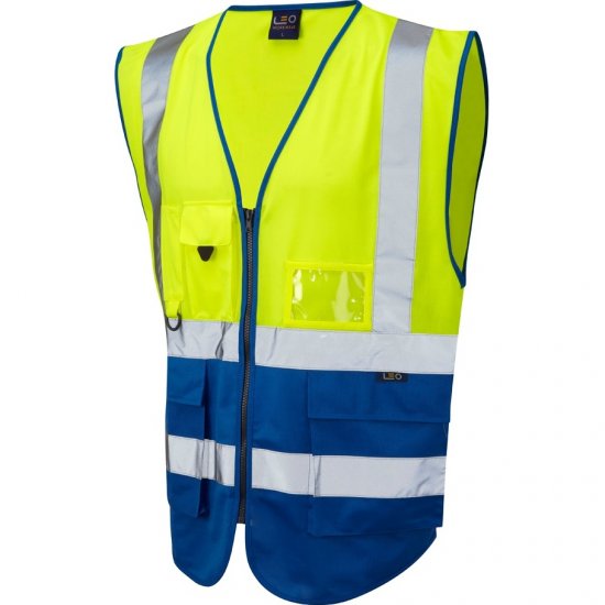 Leo Lynton Ecoviz Superior Waistcoat Hi-Vis Yellow/Royal Blue - Werkkleding - Werkkleding Grote Maten Heren