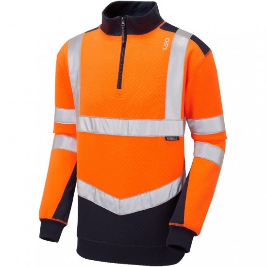 Leo Tapeley Ecoviz Dual Colour 1/4 Zip Sweatshirt Hi-Vis Orange/Navy - Werkkleding - Werkkleding Grote Maten Heren
