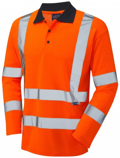 Leo Swimbridge Comfort L/S Polo Shirt Hi-Vis Orange - Werkkleding - Werkkleding Grote Maten Heren