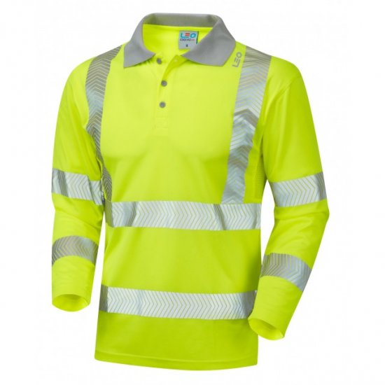 Leo Barricane Ecoviz Performance+ Sleeved Polo Shirt Hi-Vis Yellow - Werkkleding - Werkkleding Grote Maten Heren