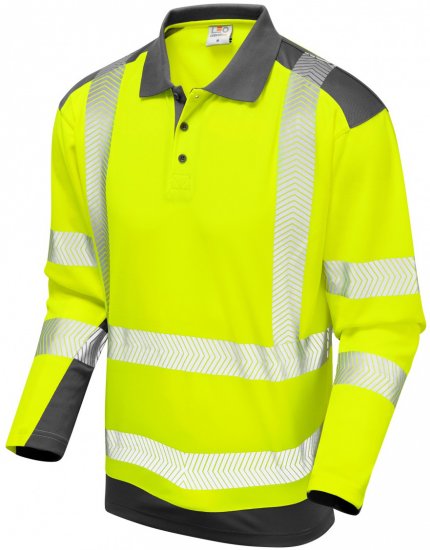 Leo Wringcliff Coolviz Plus L/S Polo Hi-Vis Yellow/Grey - Werkkleding - Werkkleding Grote Maten Heren