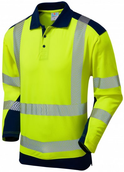 Leo Wringcliff Coolviz Plus L/S Polo Hi-Vis Yellow/Navy - Werkkleding - Werkkleding Grote Maten Heren
