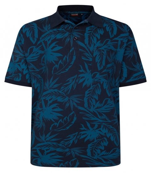 Espionage P222 Polo met bladprint navyblauw/teal - Polo shirts - Grote Maten Poloshirts Heren