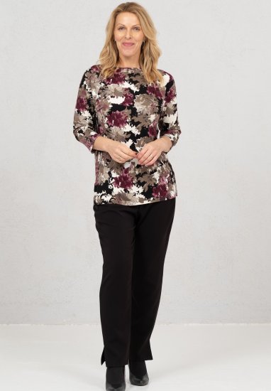 Scandinavian Caramel Flowers Blouse Purple and Brown - Bedrukte T-shirts voor dames - 