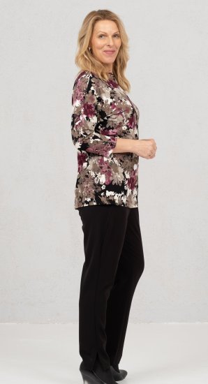 Scandinavian Caramel Flowers Blouse Purple and Brown - Bedrukte T-shirts voor dames - 