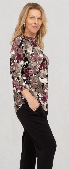 Scandinavian Caramel Flowers Blouse Purple and Brown - Bedrukte T-shirts voor dames - 