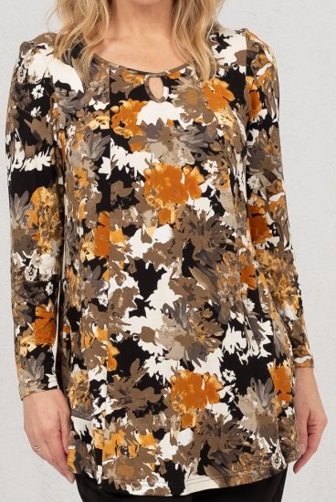 Scandinavian Caramel Flower Petals Tunic Orange and Brown - Bedrukte T-shirts voor dames - 