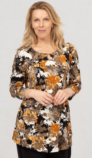 Scandinavian Caramel Flower Petals Tunic Orange and Brown - Bedrukte T-shirts voor dames - 