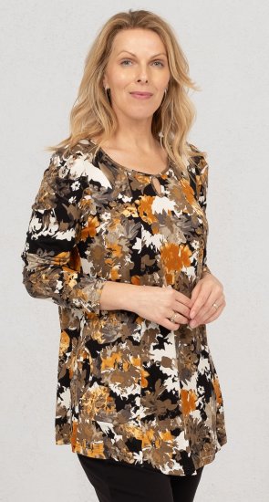 Scandinavian Caramel Flower Petals Tunic Orange and Brown - Bedrukte T-shirts voor dames - 