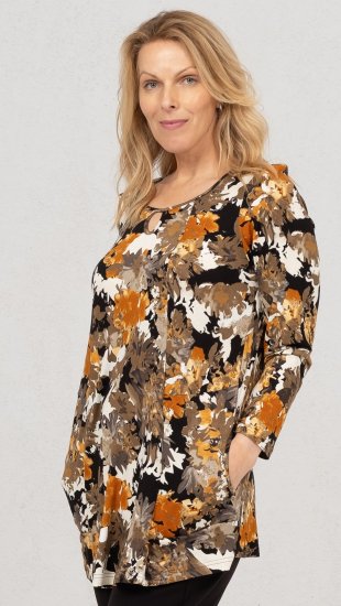 Scandinavian Caramel Flower Petals Tunic Orange and Brown - Bedrukte T-shirts voor dames - 