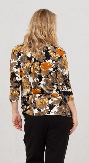 Scandinavian Caramel Flowers Blouse Orange and Brown - Bedrukte T-shirts voor dames - 