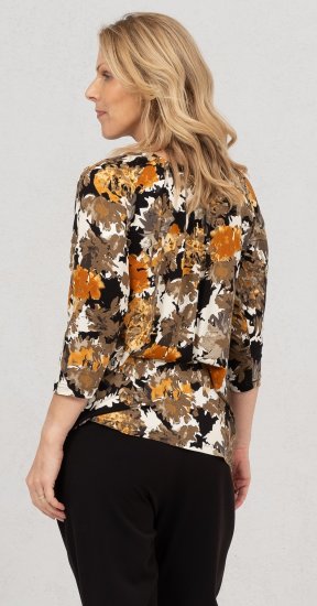 Scandinavian Caramel Flowers Blouse Orange and Brown - Bedrukte T-shirts voor dames - 