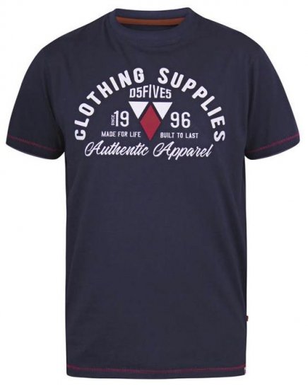 D555 Pence Print Crew Neck T-Shirt Navy - T-shirts - Grote Maten T-shirts Heren