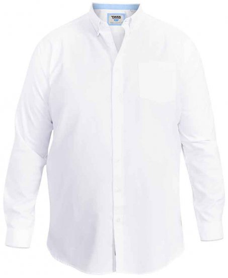 D555 Richard Long Sleeve Oxford Shirt White - Overhemden - Overhemden Grote Maten Heren