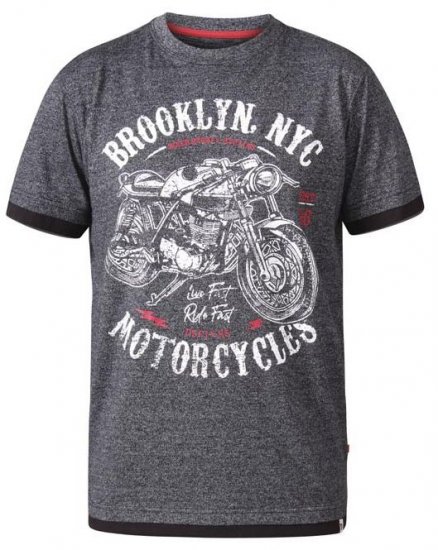D555 Roman Brooklyn Motorcycles Crew Neck T-Shirt Black Twist - T-shirts - Grote Maten T-shirts Heren