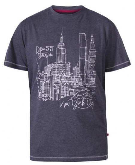 D555 Romford New York City Crew Neck T-Shirt Navy Marl - T-shirts - Grote Maten T-shirts Heren