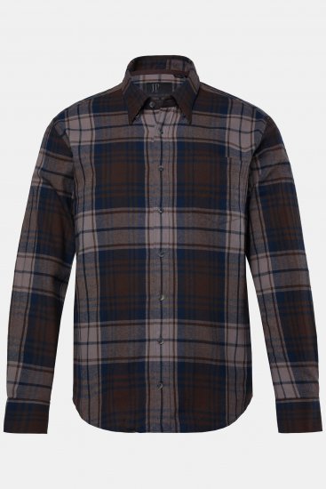 JP1880 Shirt Flannel Long Sleeve Dark Brown - Overhemden - Overhemden Grote Maten Heren