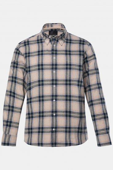 JP1880 Checked Flannel Shirt Long Sleeve Dark Dusty Pink - Overhemden - Overhemden Grote Maten Heren