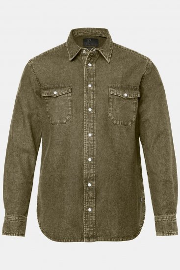 JP1880 Denim Shirt Long Sleeve Olive Green - Overhemden - Overhemden Grote Maten Heren