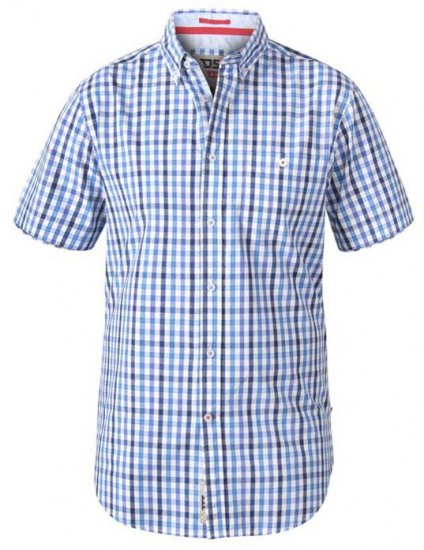 D555 Rowling Blue Gingham Short Sleeve Shirt - Overhemden - Overhemden Grote Maten Heren
