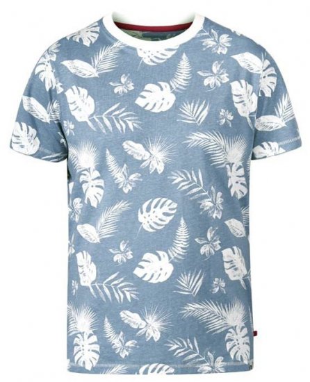 D555 Rudd Hawaiian Print Crew Neck T-Shirt Sky Blue - T-shirts - Grote Maten T-shirts Heren