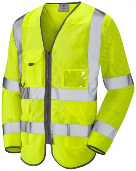 Leo Burrington Coolviz Superior Long Sleeve Waistcoat Hi-Vis Yellow - Werkkleding - Werkkleding Grote Maten Heren