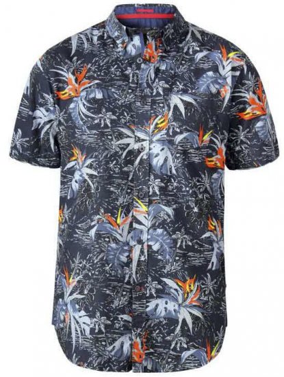 D555 Severn Hawaiian Leaf hort Sleeve Shirt Charcoal - Overhemden - Overhemden Grote Maten Heren