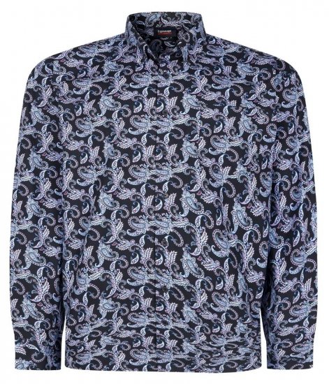Espionage SH459 Paisley Overhemd met lange mouwen navyblauw/print - Overhemden - Overhemden Grote Maten Heren