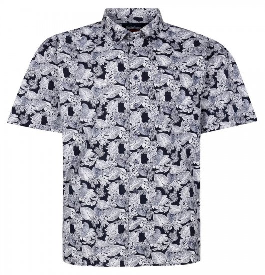 Espionage SH462 Overhemd met bladprint navyblauw/wit - Overhemden - Overhemden Grote Maten Heren