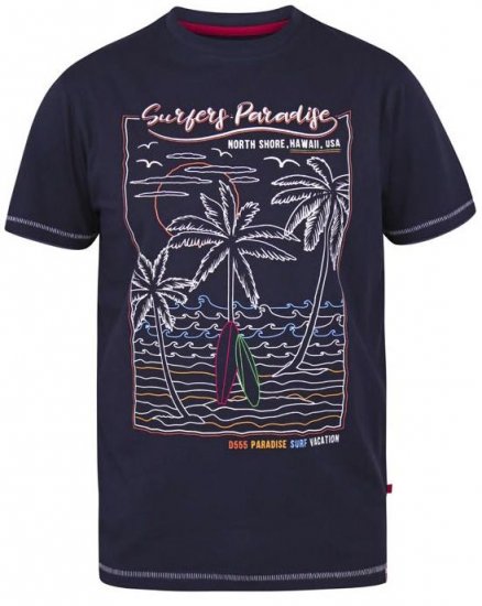 D555 Stewart Surfer'S Paradise Crew Neck T-Shirt Navy - T-shirts - Grote Maten T-shirts Heren
